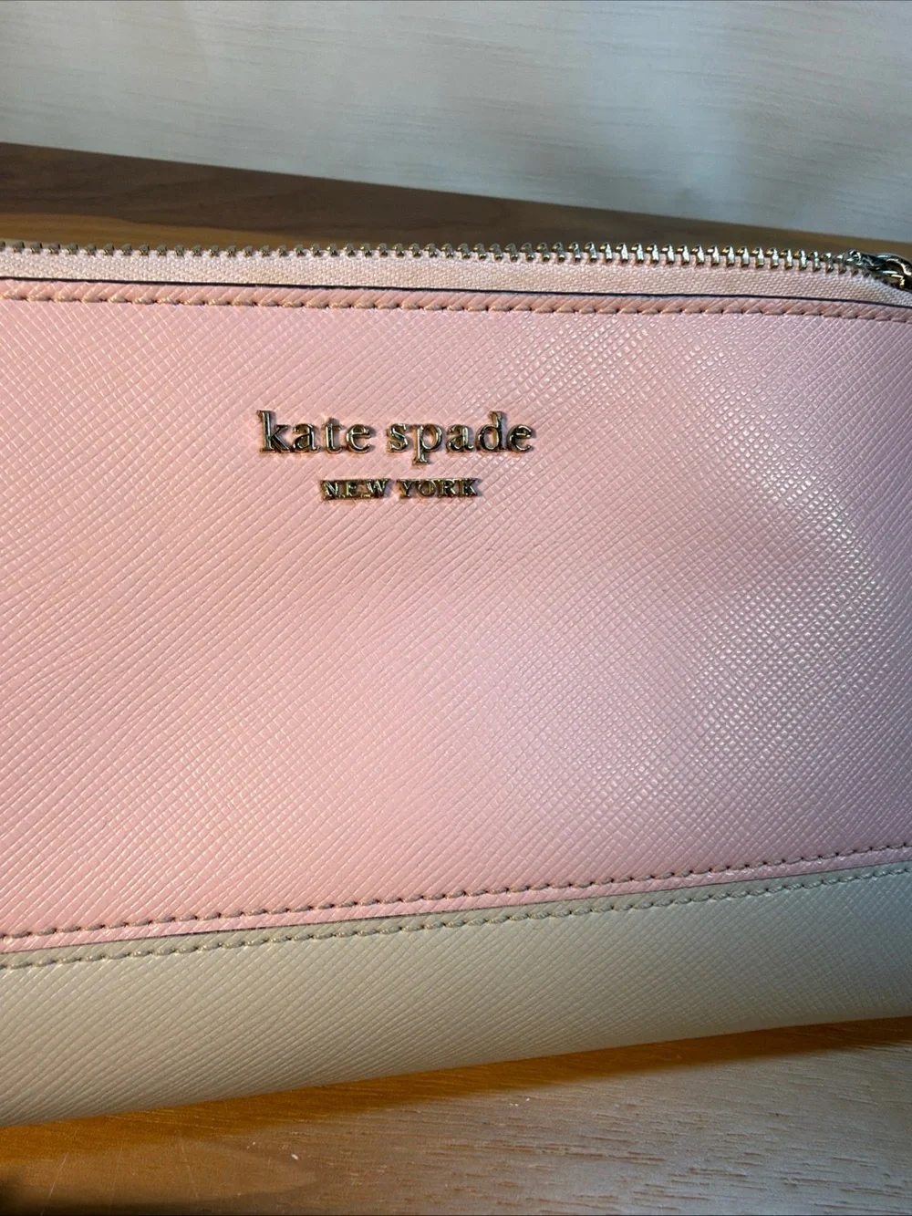 Kate Spade NY Spencer Compact Wallet Wristlet Pink Two-Tone Saffiano Leather